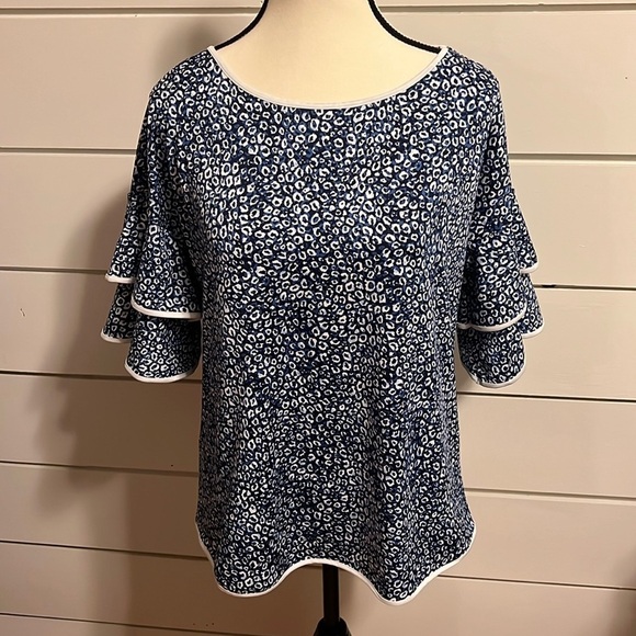 NY Collection Tops - Blue Cheetah Print Top